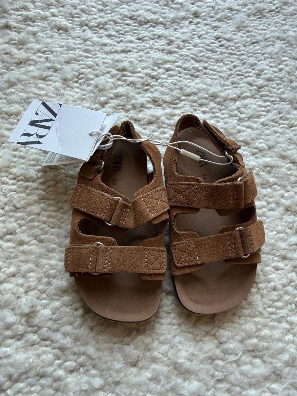Zara Kids Brown Suede Double-Strap Sandals